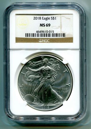 2018 American Silver Eagle Ngc Ms69 Classic Brown Label Premium Quality