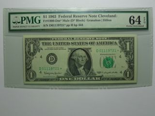 1963 $1 Dollar Frn Cleveland Star Note Fr 1900 - Dm Mule Pmg Choice Unc - 64 Epq