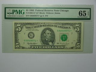 1995 $5 Frn Chicago Star Note Fr 1985 - G Pmg Gem Unc - 65 Epq