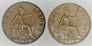 C8714 Great Britain 2 Coins,  Large Penny 1936 & 1949