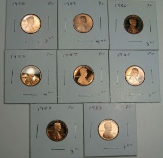 8 Year Run Lincoln Memorial Proof Pennies.  1983 - S To 1990 - S.  5