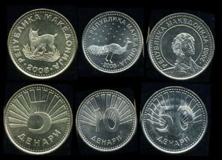 Macedonia Set 3 Coins 5 10 50 Denari 2008 Km 4 31 32 Unc