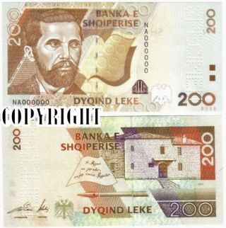 Albania Banknote Specimen Paper Money,  200 Leke 2001.  Unc