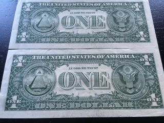 2 Consecutive Low Serial Number $1 Bills 2013 OFFER ME 4