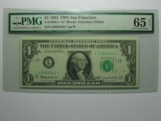 1963 $1 Dollar Frn San Francisco Star Note Fr 1900 - L Pmg Gem Unc 65 Epq