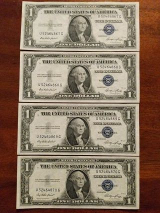 4 Consecutive Series 1935 E $1 Silver Certificates Unc
