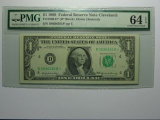 1969 $1 Dollar Frn Cleveland Star Note Fr 1903 - D Pmg Choice Unc - 64 Epq