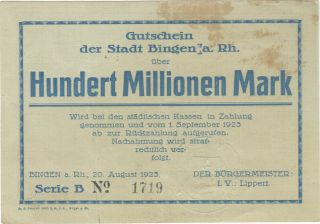 1923 100 Million Mark Germany Currency German Banknote Note Bank Bill Money Cash