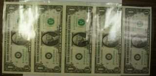 1988 Serial 318b 5 Uncut Sheet Of $1 Dollar Bills