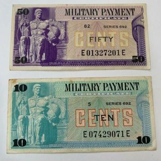 Vintage Us Military Payment Certificates Series 692 Vietnam War 50 Cents 10 Cent