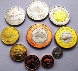 Cabinda 10 Coins 2009/2010 Set 1/2 Avo - 5 Reais Animals Fish 3 Bimetallic Unc