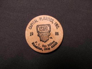 Massillon,  Ohio Wooden Nickel Token - Capital Plastics Coin Holders Wooden Coin