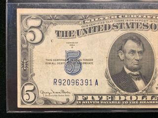 1934 - D $5 Five Dollar Silver Certificate Blue Seal Note US Currency 3