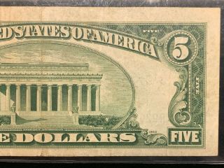 1934 - D $5 Five Dollar Silver Certificate Blue Seal Note US Currency 5