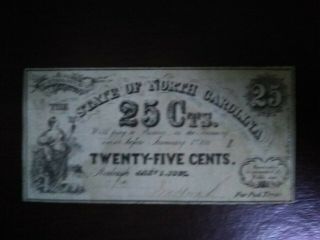 1863 25 Twenty Five Cents The State Of North Carolina Raleigh,  Nc Obsolete