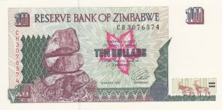 10 Dollars Aunc - Unc Banknote From Zimbabwe 1997 Pick - 6a