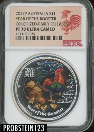 2017 Australia S$1 Year Of The Rooster Colorized Early Releases Ngc Pf70 Ucam