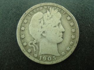 1905 - S Barber Quarter 25c Silver Coin Better Date