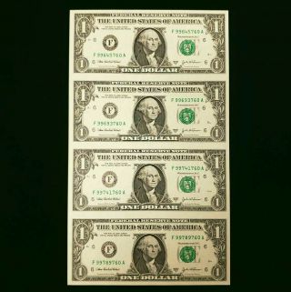 2003 A Us $1 One Dollar Uncut Sheet Of 4 Federal Reserve Bank Notes Hus029760