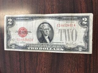 1928 $2 Two Dollar Bill Red Seal Us Legal Tender Note Old Money