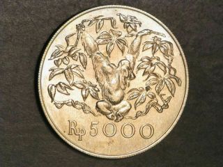 Indonesia 1974 5000 Rupiah Orangutan Silver Crown Unc