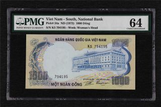 1972 Viet Nam South National Bank 1000 Dong Pick 34a Pmg 64 Choice Unc