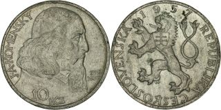 Czechoslovakia: 10 Korun Silver 1957 (moravian Brotherhood) Vf,