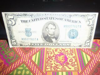 1934 - A $5.  00 Silver Certificate Blue Seal Note Five Dollar Bill Look