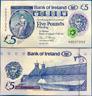 Northern Ireland 5 Pound Bank Of Ireland 2017 2019 P Polymer Unc Nr