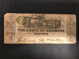 1863 State Of Georgia Note With Green Stamp One Dollar $1.  00