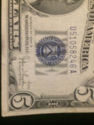 1934 D 5 dollar Silver Certificate Blue Seal 2