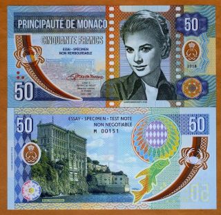 Monaco,  50 Francs,  2018 Private Issue Clear Window Polymer Grace Kelly