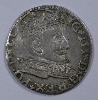 1594 Poland 3 Groschen Silver Coin Vf/xf