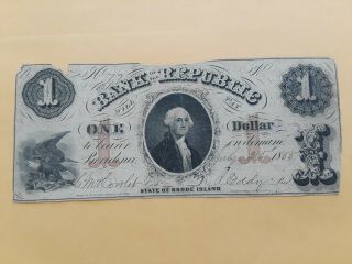 1855 Rhode Island Bank Of The Republic 1 Dollar Obsolete Note