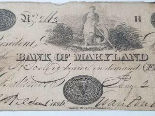 1832 Bank Of Maryland Baltimore,  Md $5 Obsolete Banknote F 217