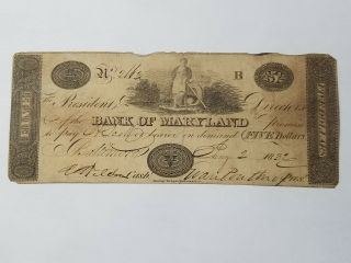 1832 Bank of Maryland Baltimore,  MD $5 Obsolete Banknote F 217 2