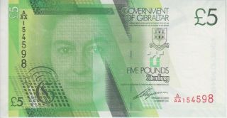 Gibraltar Banknote P35 5 Pounds Prefix A/aa,  Qe Ii,  Au
