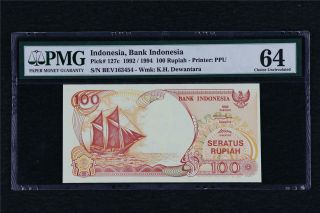 1992/1994 Indonesia Bank Indonesia 100 Rupiah Pick 127c Pmg 64 Choice Unc