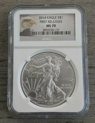 2014 $1 American Silver Eagle Coin Ngc Ms70 First Releases - Us Coinage