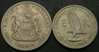 Rhodesia & Nyasaland 2 Shillings & 1/2 Crown 1955 - 2 Coins.  - 2609
