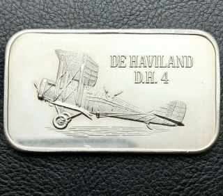 De Haviland D.  H.  4 Mark Iv 1 Oz.  999 Fine Silver Art Bar 1974 Ussc (0821 - 2)