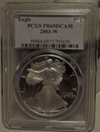 2003 W 1 Oz Silver American Eagle Pcgs Pr69dcam