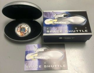 2010 Cook Islands First Space Shuttle 1oz Silver Proof Coin Colored W/ Box &