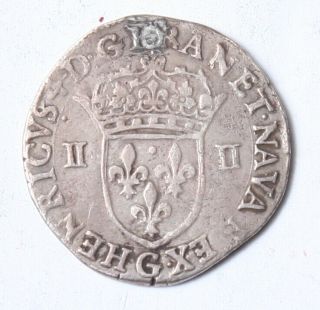 France Henri Iv Silver 1/4 Ecu 1606 G Poitiers (holed,  Repaired)