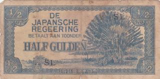 1/2 Gulden Vg Banknote From Japanese Occupied Netherlands Indies 1942 Pick - 122a