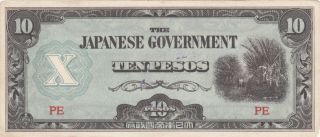10 Pesos Fine Banknote From Japanese Occupied Philippines 1942 Pick - 108