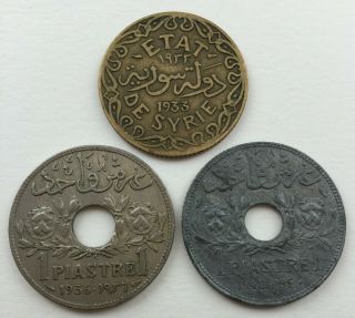 Syria - 5 Piastres 1933,  1 Piastre 1936,  1940 (scarce) - Coins.