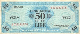 Italy 50 Lire 1943 A Block A - B Wwii Issue Circulated Banknote Me100