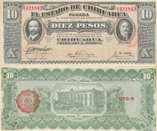 Mexico: 10 Pesos El Estado De Chihuahua Feb 10,  1914 Unc.