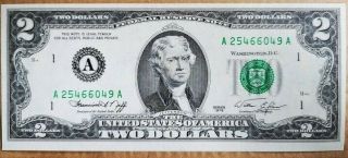 United States Banknote 2 Dollars 1976 Unc W/fdi Un Liberia Flag Stamp Prefix A